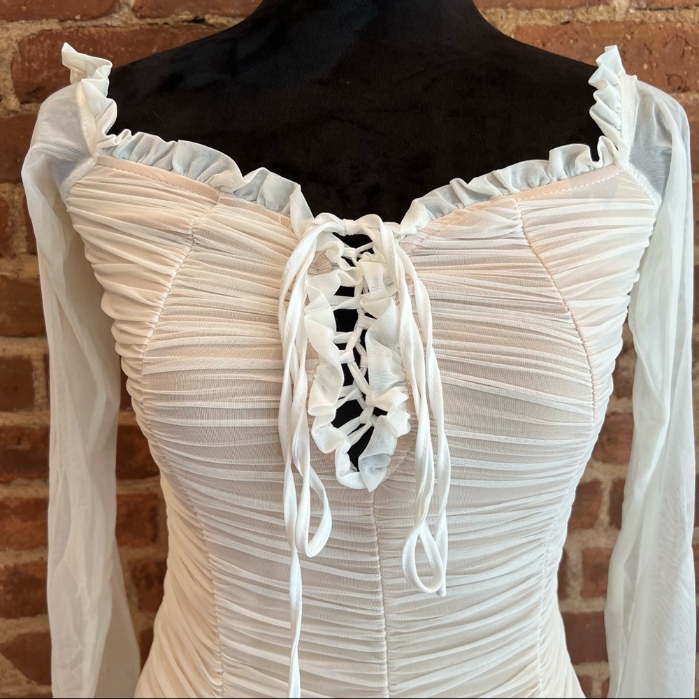 White Ruched Mini Dress - Picture 6 of 8